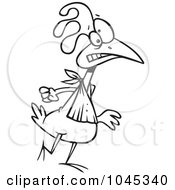 Cartoon Black And White Outline Design Of A Walking Chicken