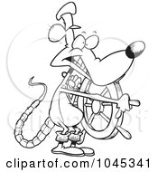 Royalty Free RF Clip Art Illustration Of A Cartoon Black And White Outline Design Of A Captain Rat Steering by toonaday