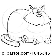 Royalty Free RF Clip Art Illustration Of A Cartoon Black And White Outline Design Of A Really Fat Cat