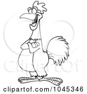 Poster, Art Print Of Cartoon Black And White Outline Design Of A Happy Rooster