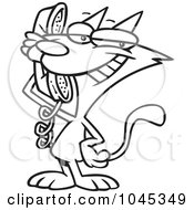 Royalty Free RF Clip Art Illustration Of A Cartoon Black And White Outline Design Of A Cat Talking On A Phone
