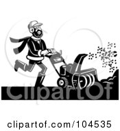 Royalty Free RF Clipart Illustration Of A Black And White Man Pushing A Snow Blower