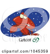 Royalty Free RF Clip Art Illustration Of A Cartoon Cancer Crab Over A Starry Black Oval by toonaday