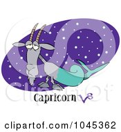 Royalty Free RF Clip Art Illustration Of A Cartoon Capricorn Sea Goat Over A Starry Purple Oval by toonaday