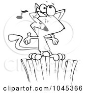 Royalty Free RF Clip Art Illustration Of A Cartoon Black And White Outline Design Of A Cat Singing On A Fence