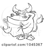 Royalty Free RF Clip Art Illustration Of A Cartoon Black And White Outline Design Of A Bull Waving A Cape