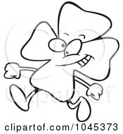 Royalty Free RF Clip Art Illustration Of A Cartoon Black And White Outline Design Of A Walking St Patricks Day Clover by toonaday