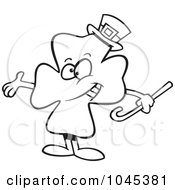 Royalty Free RF Clip Art Illustration Of A Cartoon Black And White Outline Design Of A Presenting St Patricks Day Clover by toonaday
