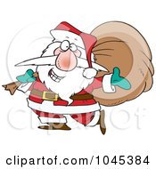 Royalty Free RF Clip Art Illustration Of A Cartoon Santa Happily Carrying A Sack