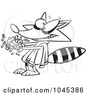 Cartoon Black And White Outline Design Of A Raccoon Washing His Hands