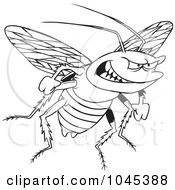 Poster, Art Print Of Cartoon Black And White Outline Design Of An Evil Cockroach