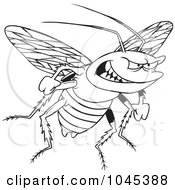 Royalty Free RF Clip Art Illustration Of A Cartoon Black And White Outline Design Of An Evil Cockroach