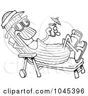 Cartoon Black And White Outline Design Of A Cool Cucumber In A Lounge Chair