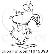 Royalty Free RF Clip Art Illustration Of A Cartoon Black And White Outline Design Of A Shivering Cold Duck