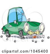 Cartoon Car With A Cracked Windshield