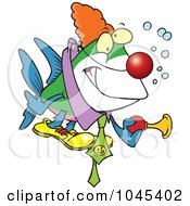 Cartoon Clown Fish Holding A Horn
