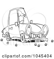 Poster, Art Print Of Cartoon Black And White Outline Design Of A Car With A Cracked Windshield