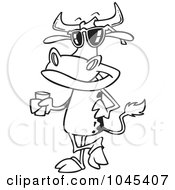 Poster, Art Print Of Cartoon Black And White Outline Design Of A Cow Standing With A Glass Of Milk