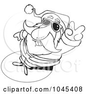 Royalty Free RF Clip Art Illustration Of A Cartoon Black And White Outline Design Of Santa Gesturing Peace