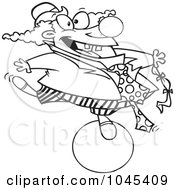 Poster, Art Print Of Cartoon Black And White Outline Design Of A Clown Balancing On A Ball