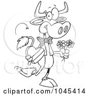 Poster, Art Print Of Cartoon Black And White Outline Design Of A Romantic Cow