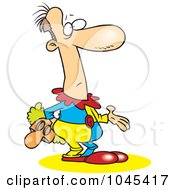 Royalty Free RF Clip Art Illustration Of A Cartoon Confused Male Clown Holding His Mask by toonaday