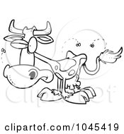 Royalty Free RF Clip Art Illustration Of A Cartoon Black And White Outline Design Of A Stinky Cow