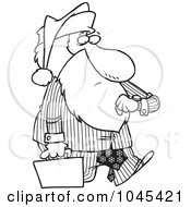 Royalty Free RF Clip Art Illustration Of A Cartoon Black And White Outline Design Of A Corporate Santa