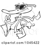 Royalty Free RF Clip Art Illustration Of A Cartoon Black And White Outline Design Of A Cool Duck