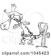 Royalty Free RF Clip Art Illustration Of A Cartoon Black And White Outline Design Of A Cowboy Lizard Ready To Draw His Gug by toonaday