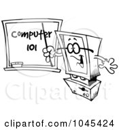 Royalty Free RF Clip Art Illustration Of A Cartoon Black And White Outline Design Of A Desktop Computer Teaching