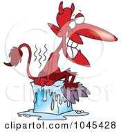 Royalty Free RF Clip Art Illustration Of A Cartoon Devil Cooling Off On A Block Of Ice by toonaday