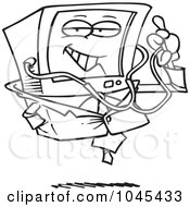 Royalty Free RF Clip Art Illustration Of A Cartoon Black And White Outline Design Of A Desktop Computer Doctor