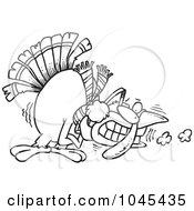 Poster, Art Print Of Cartoon Black And White Outline Design Of A Shivering Cold Turkey