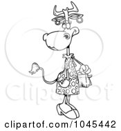 Poster, Art Print Of Cartoon Black And White Outline Design Of A Female Cow Carrying A Purse