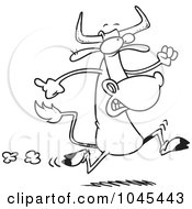 Poster, Art Print Of Cartoon Black And White Outline Design Of A Running Cow