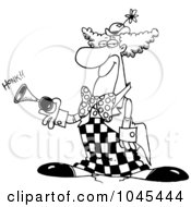 Royalty Free RF Clip Art Illustration Of A Cartoon Black And White Outline Design Of A Party Clown Honking A Horn by toonaday