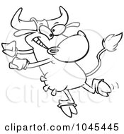 Poster, Art Print Of Cartoon Black And White Outline Design Of A Dancing Cow