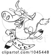 Royalty Free RF Clip Art Illustration Of A Cartoon Black And White Outline Design Of A Cow Jumping Over The Moon