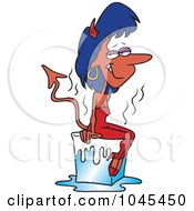 Cartoon She Devil Cooling Off On A Block Of Ice