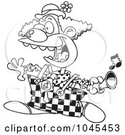 Poster, Art Print Of Cartoon Black And White Outline Design Of A Party Clown Using A Horn