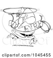 Poster, Art Print Of Cartoon Black And White Outline Design Of A Cowboy Santa Swinging A Lasso