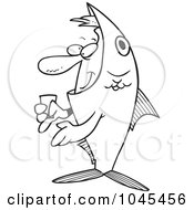 Royalty Free RF Clip Art Illustration Of A Cartoon Black And White Outline Design Of A Man In A Fish Costume