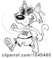 Poster, Art Print Of Cartoon Black And White Outline Design Of A Cat Walking And Wearing Sunglasses