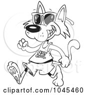 Royalty Free RF Clip Art Illustration Of A Cartoon Black And White Outline Design Of A Cat Walking And Wearing Sunglasses