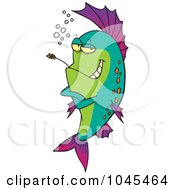 Royalty Free RF Clip Art Illustration Of A Cartoon Cool Fish Chewing On Straw