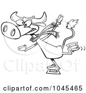 Poster, Art Print Of Cartoon Black And White Outline Design Of A Cow Ice Skating