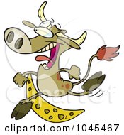 Royalty Free RF Clip Art Illustration Of A Cartoon Cow Jumping Over The Moon