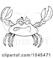 Poster, Art Print Of Cartoon Black And White Outline Design Of A Tough Crab