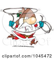 Royalty Free RF Clip Art Illustration Of A Cartoon Cowboy Santa Swinging A Lasso